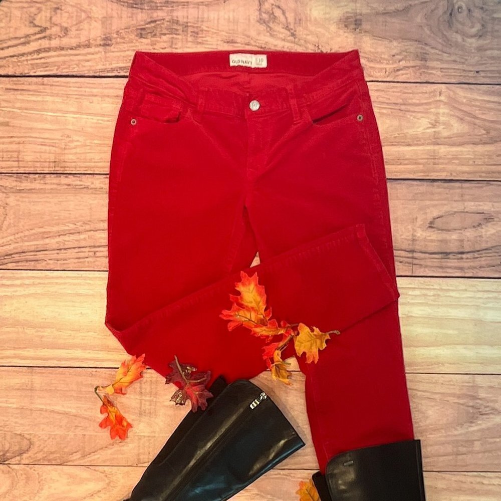 Old Navy Rockstar Saucy Red Corduroy Mid Rise Skinny V1195 Jeans, Size: 10